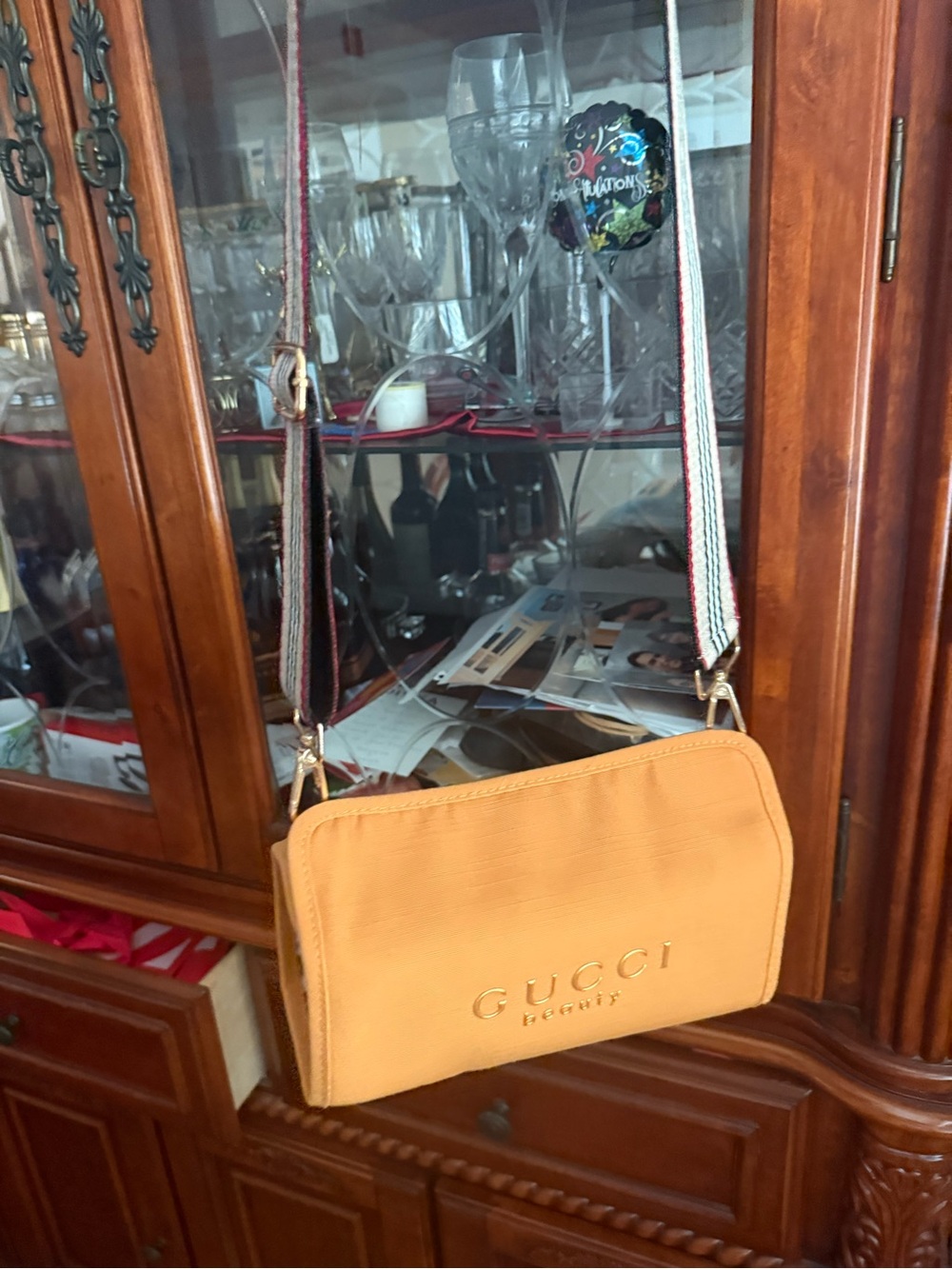 Gucci Mustard Yellow Leather Crossbody with Striped Strap